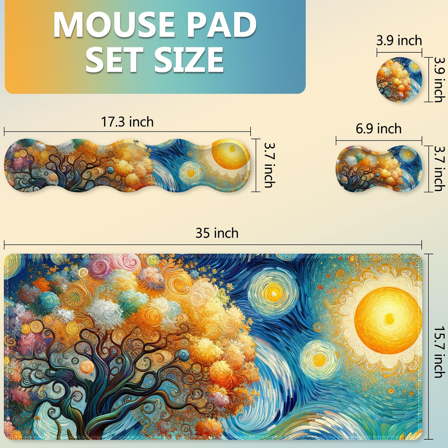 AIMSA Keyboard Mouse Pad Set, Large Gaming Mouse Pad + Wrist Rest + Mouse Pad with Wrist Support +