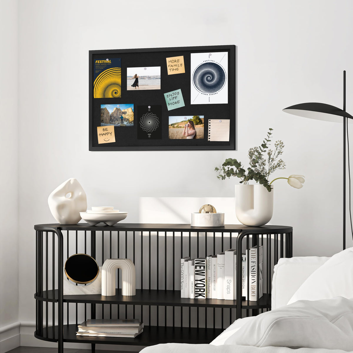 DAHAPYBOO Cork Board with Linen Black,Bulletin Board 30"x20"