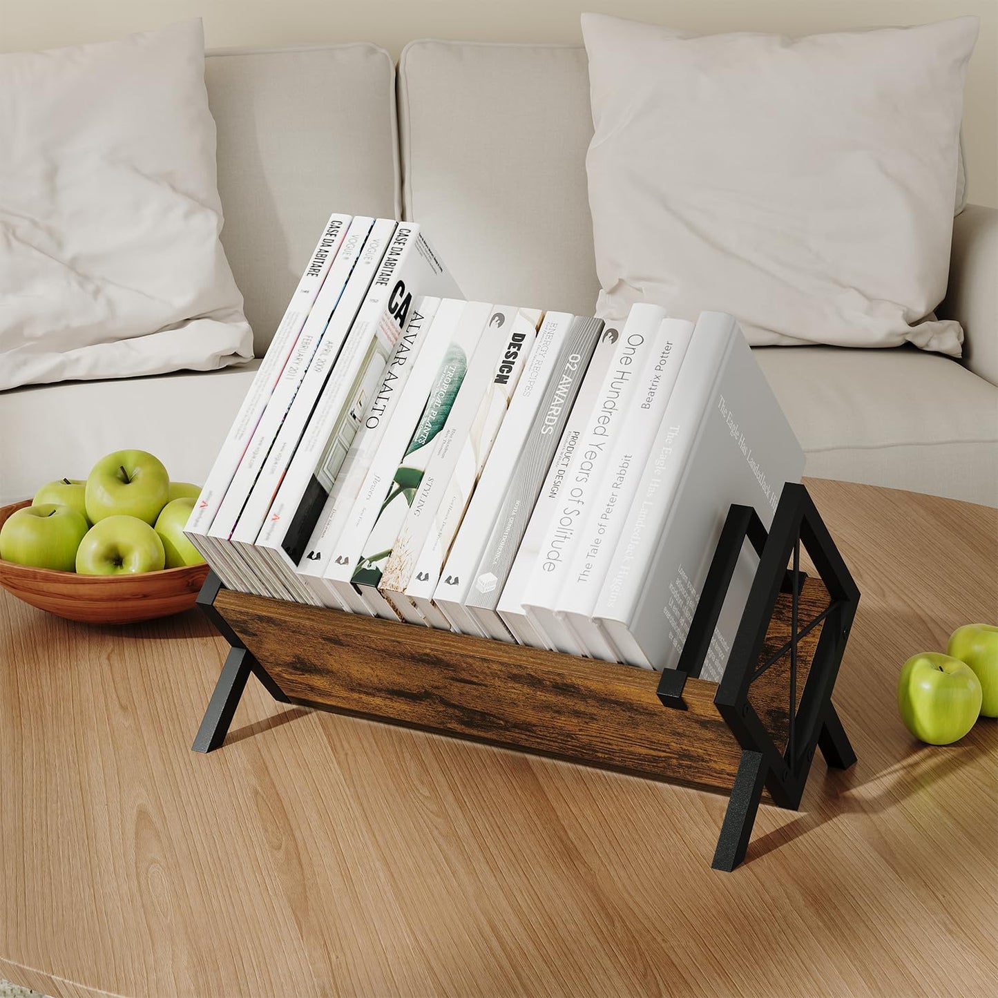 YINMIT Wood Desktop Bookshelf, Retro Tabletop Bookshelf, Desk Shelf for Top of Desk in Living Room