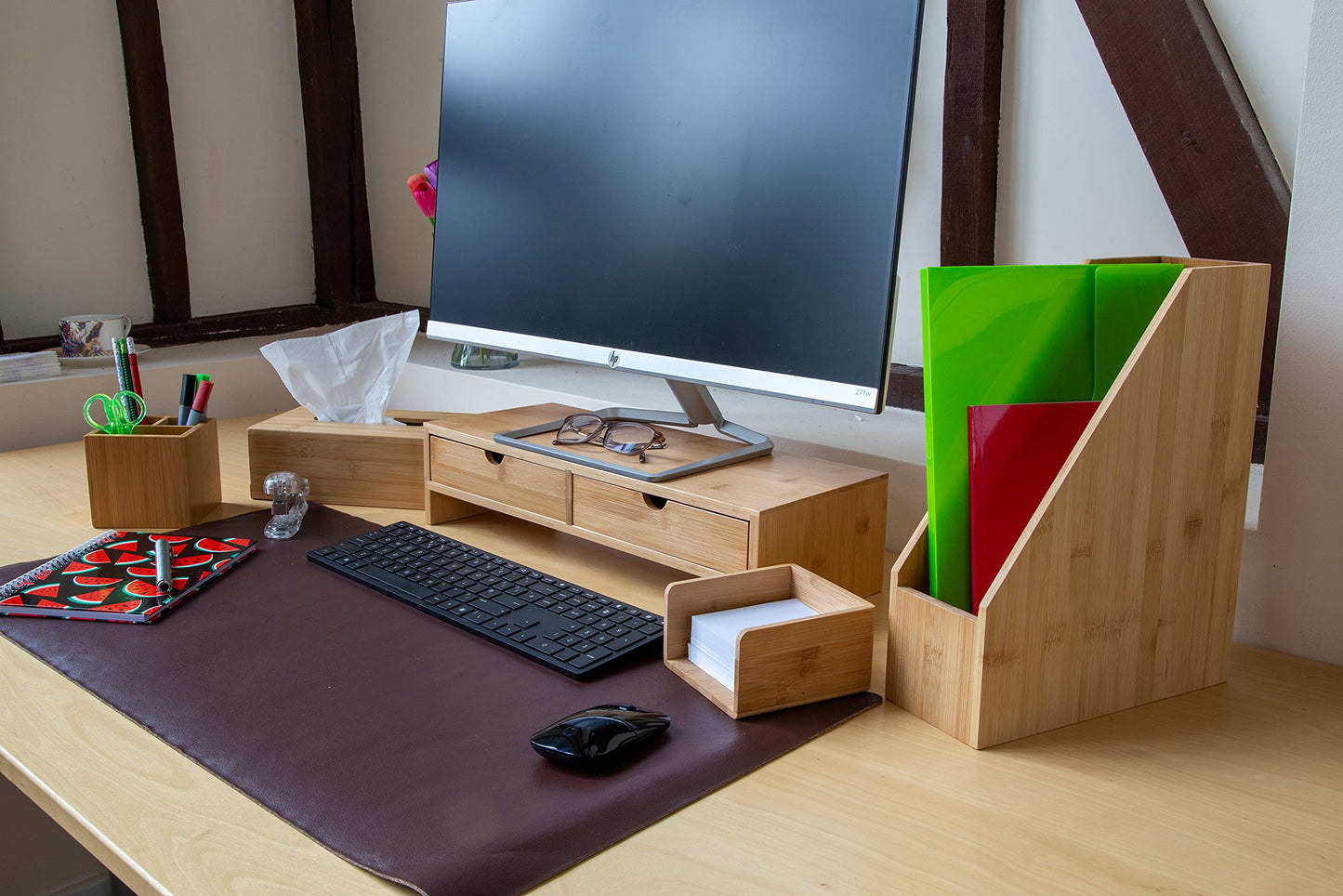 OSCO Bamboo Memo Pad Holder with 500 Sheets of Paper, BAM-MP1