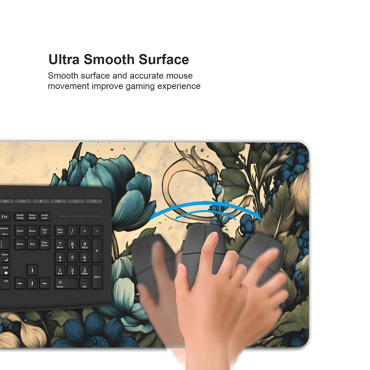 Floral Aesthetic Dahlia Gaming Mouse Pad, Apricot Blue Vintage Botanical Desk Mat with Anti-Slip