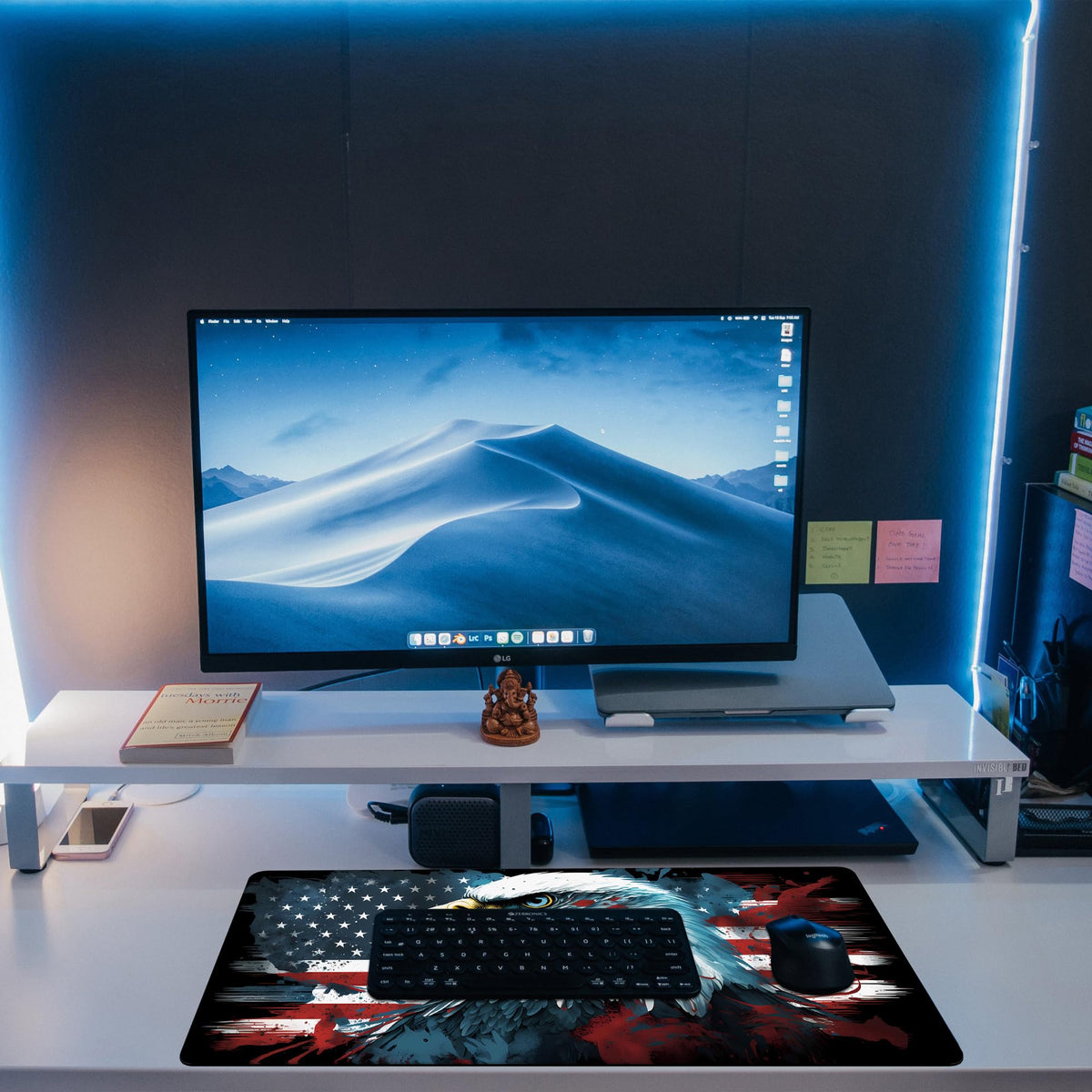 KOAIWPAE Desk Mat, Bald Eagle American Flag Desk Pad, USA Flag Large Gaming Mouse Pad for Desk