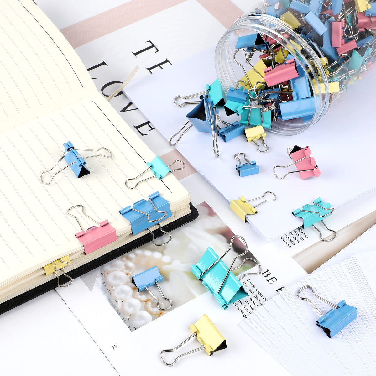 JANYUN 150Pcs Large Binder Clips 6 Assorted Sizes Paper Clamps Clip for Notes Paper Document