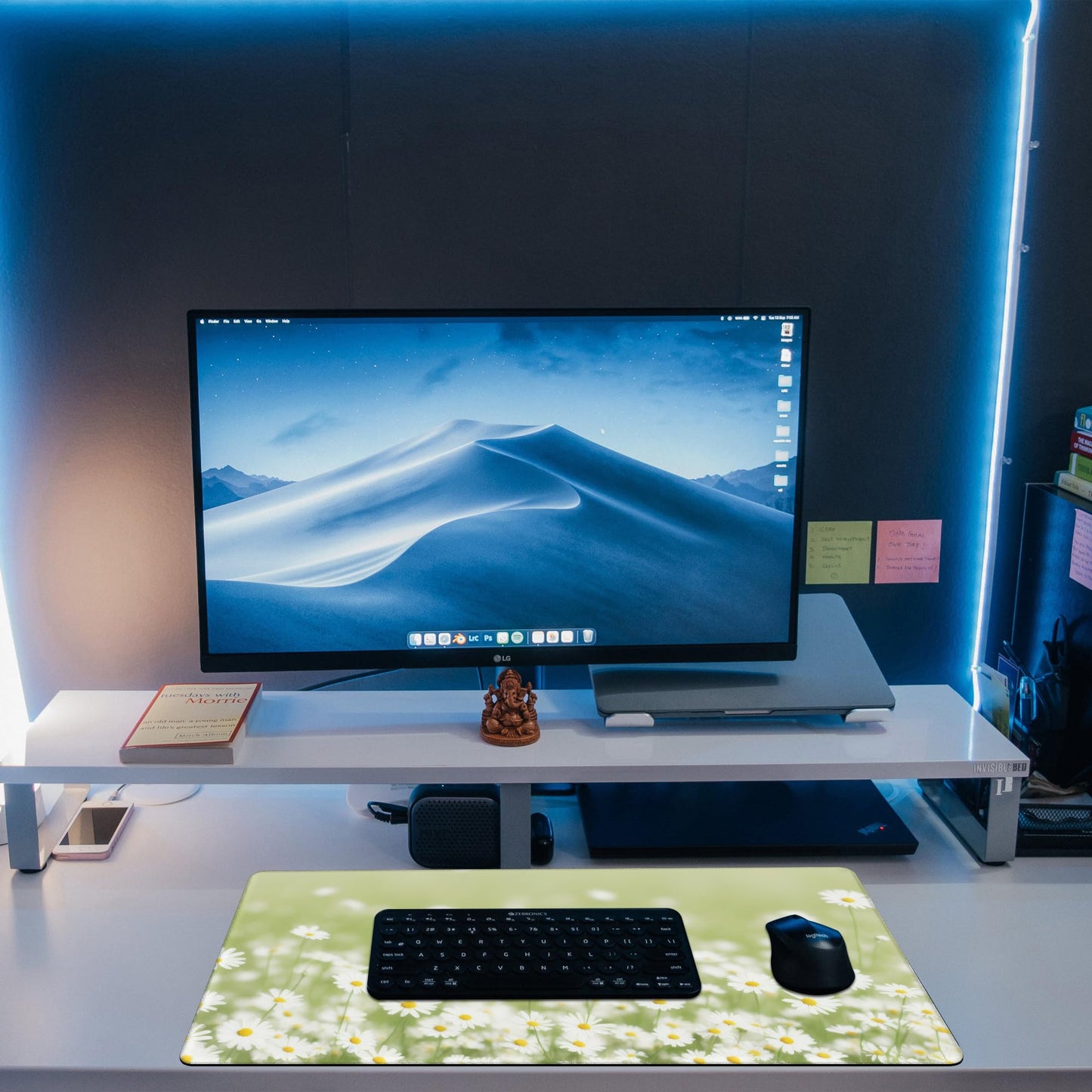 KOAIWPAE Desk Mat, Green Daisy Flowers Desk Pad, Chamomile Flowers Large Gaming Mouse Pad