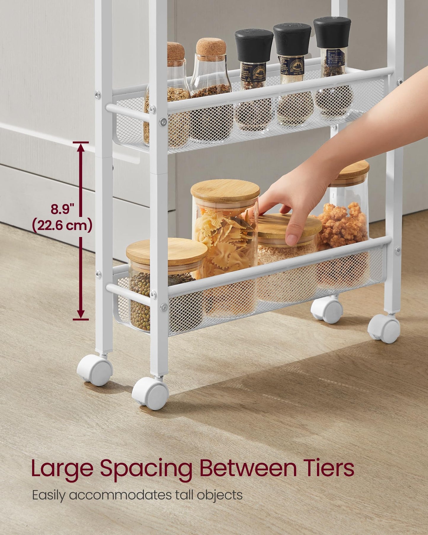 VASAGLE 5-Tier Slim Rolling Storage cart with Wheels, 5.1 Inches, Metal