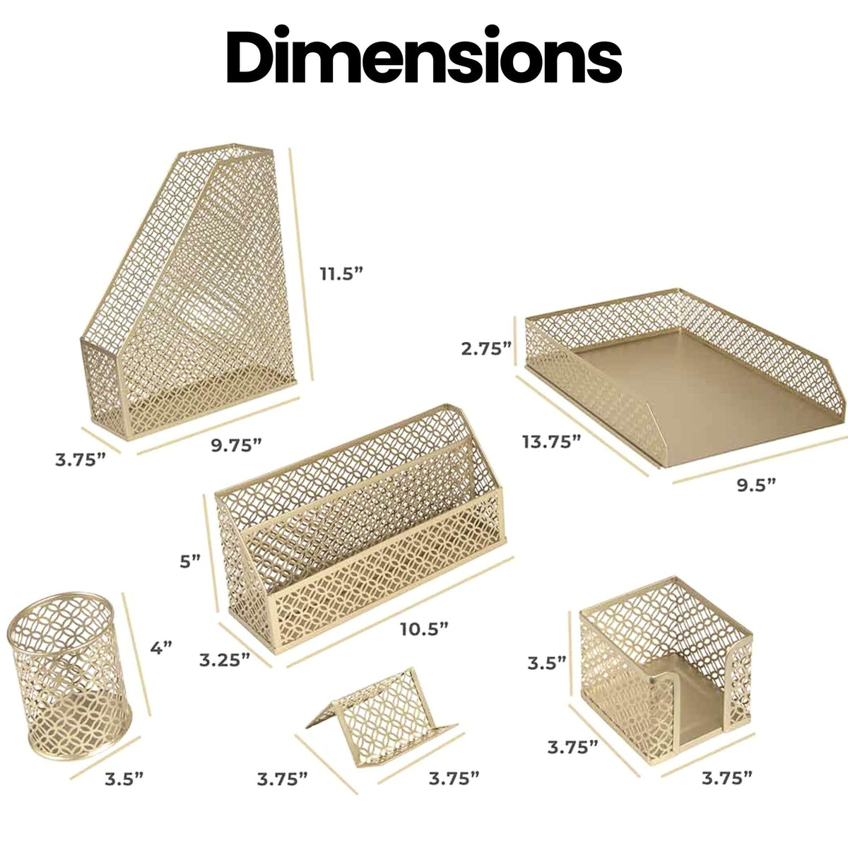 BLU MONACO | Gold Desk Organizer Set with Mail Sorter, Sticky Note Holder, Pen Cup, Magazine