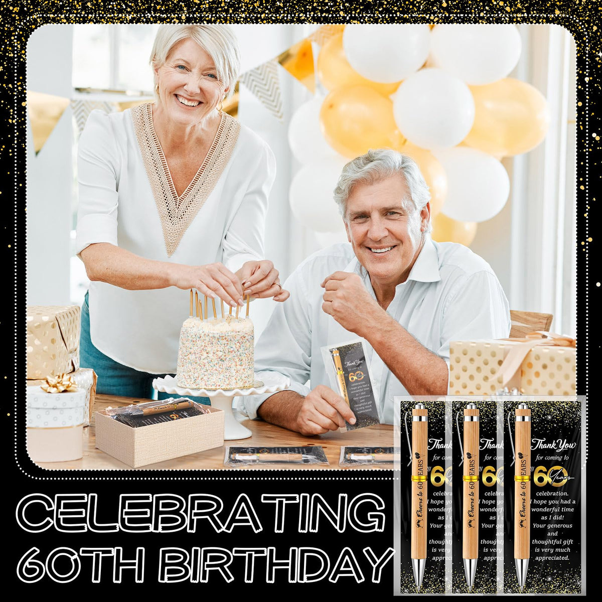 Sayglossy 50 Sets 60th Birthday Party Favors with Pens Andthank You Cards