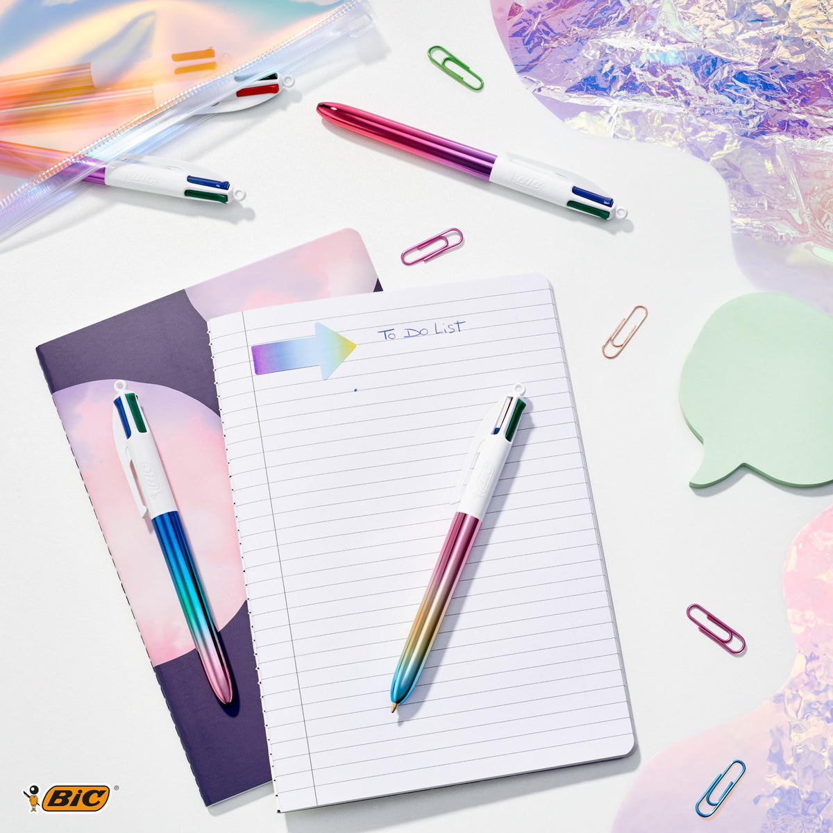 BiC 4 Colours Shine and Gradient Retractable Ball Pens Medium Point (1.00 mm) in Metallic Silver