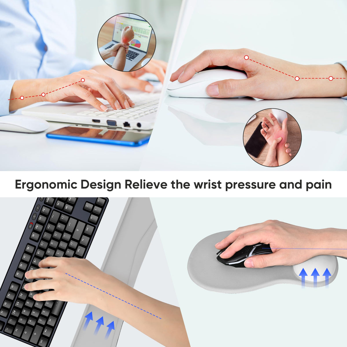 WINTOJO Wrist Rest Support for Mouse Pad Keyboard Set Circle Coaster Gaming Mouse Pad Ergonomic Gel