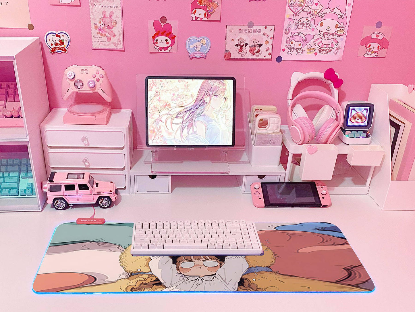 JMIYAV Pink RGB Gaming Mouse Pad 31.5x12 Inch PC XL Large Extended Glowing Led Light Up Desk Pad