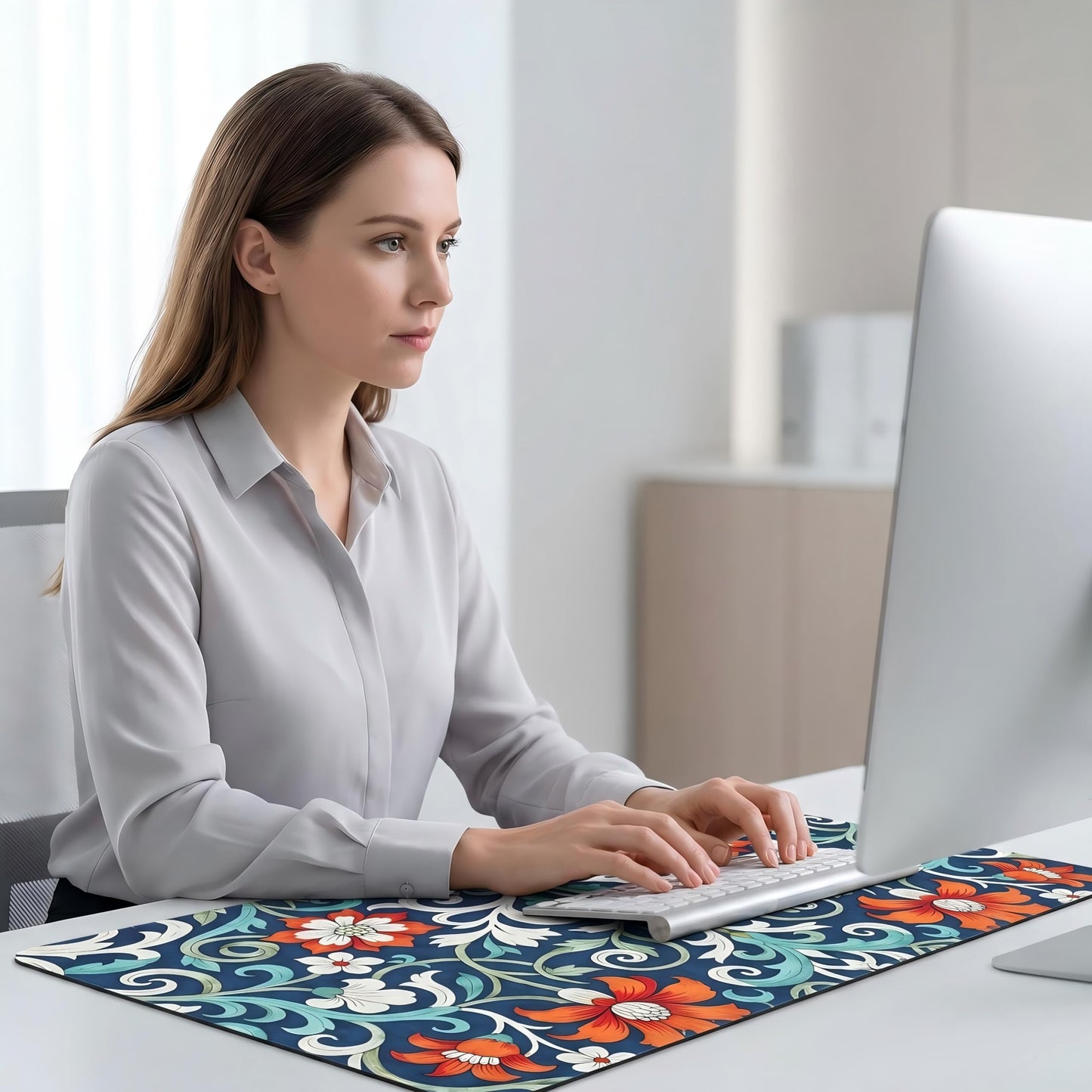 Gaming Mouse Pad, Large Floral Desk Mat 90 X 40CM (35.4”x15.7”), Vintage Flower Extended Gaming