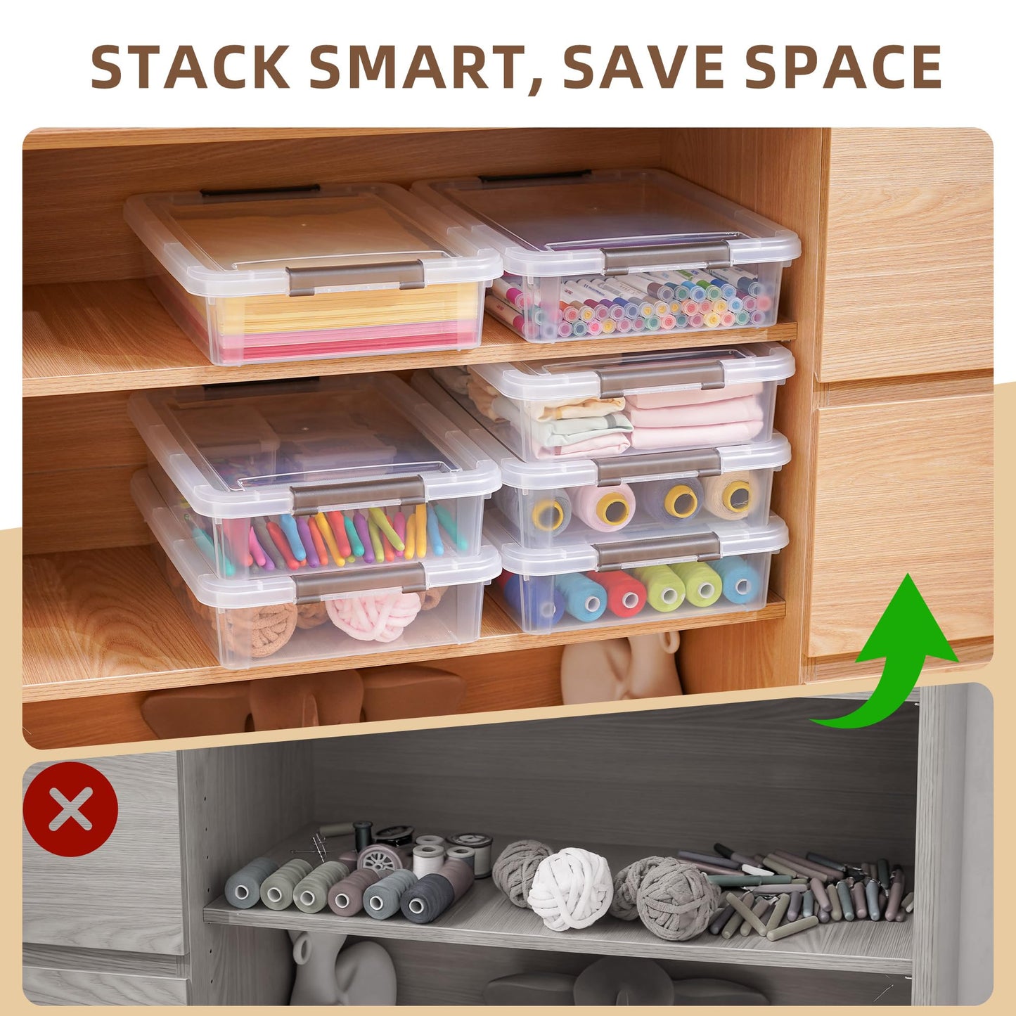 Citylife 10PC Storage Bins with Lids, Stackable Plastic Box, Paper Storage