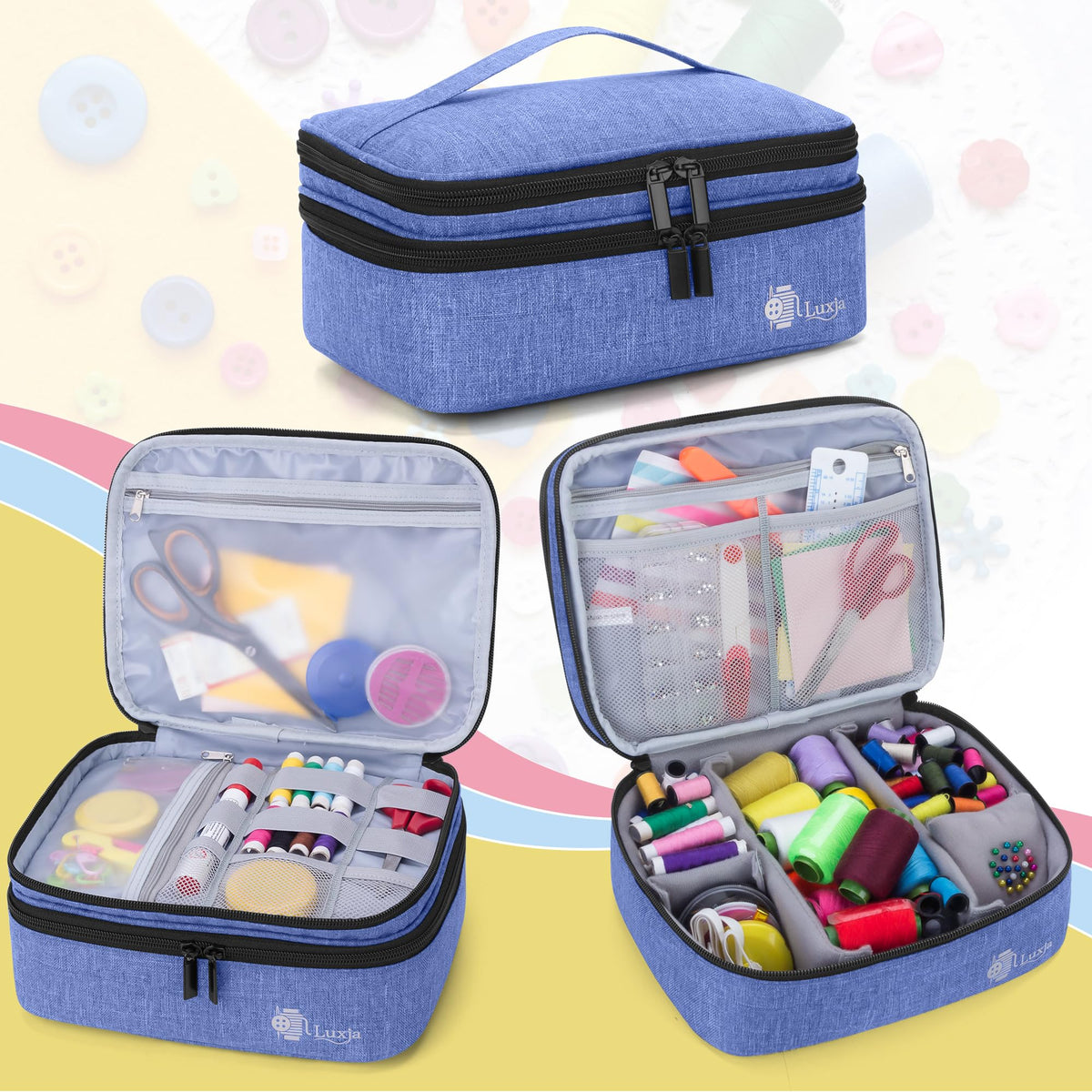 Luxja Double-Layer Medium Sewing Organizer, Dark Blue