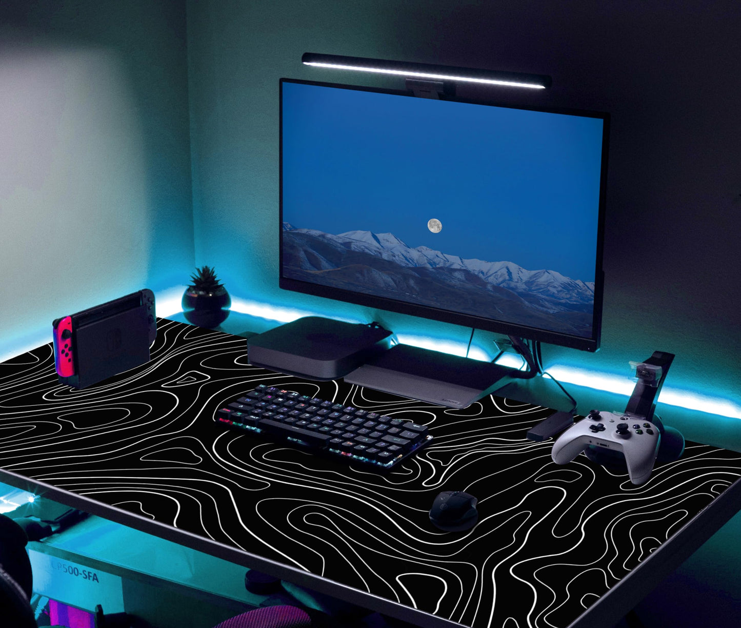 Black Topographic Mouse Pad XXXL - Giant Full Desk Gaming Mat, Huge Keyboard Pad for Ultimate
