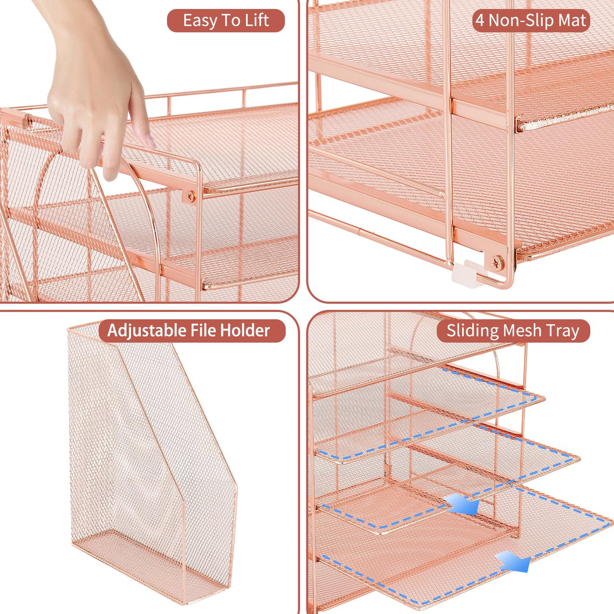 AUPSEN Rose Gold Desk Organizers and Accessories, 5-Tier Desktop Paper File Organizer with