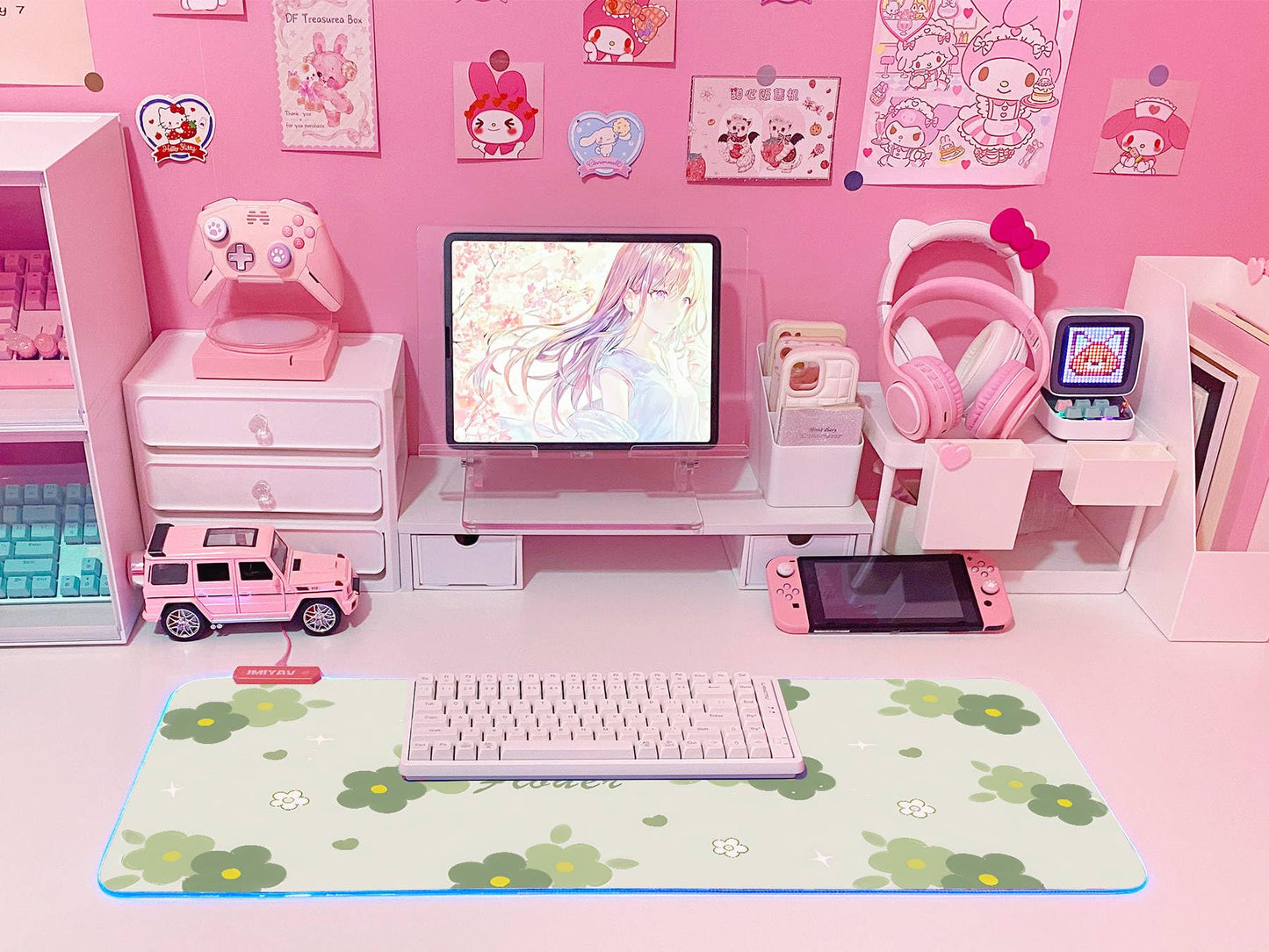 JMIYAV Pink RGB Gaming Mouse Pad 31.5x12 Inch PC XL Large Extended Glowing Led Light Up Desk Pad