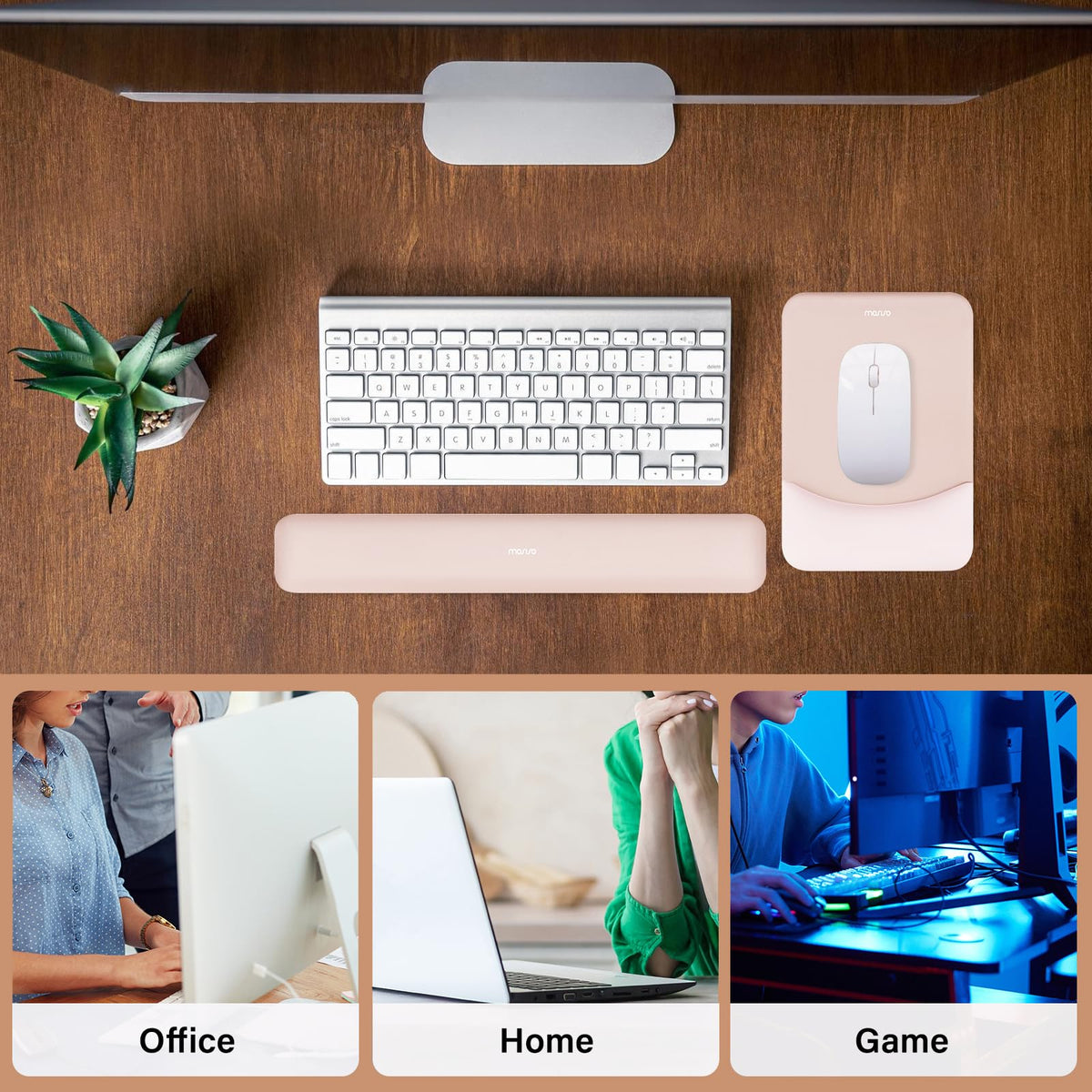 MOSISO Wrist Rest Support Mouse Pad & Keyboard Set, Apricot