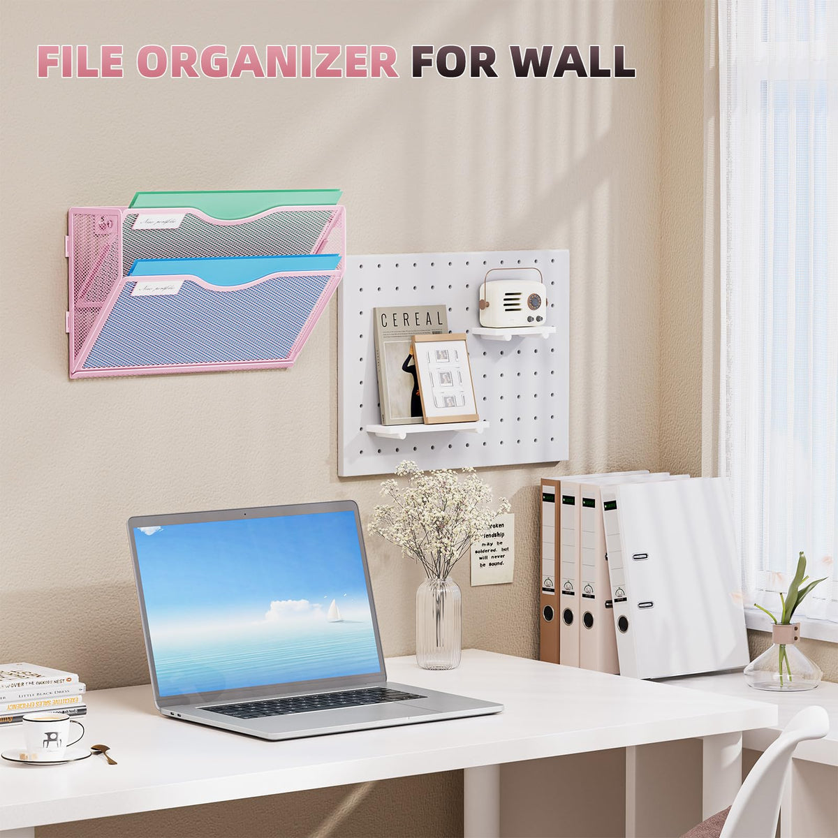Marbrasse Wall File Holder 2-Tier Hanging Wall File Organizer, Mesh Mail Holder for Papers, Wall