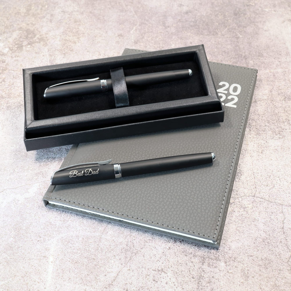 Personalised Custom Premium Satin Black Metal Fountain Pen + Gift Box | Design A Truly Unique