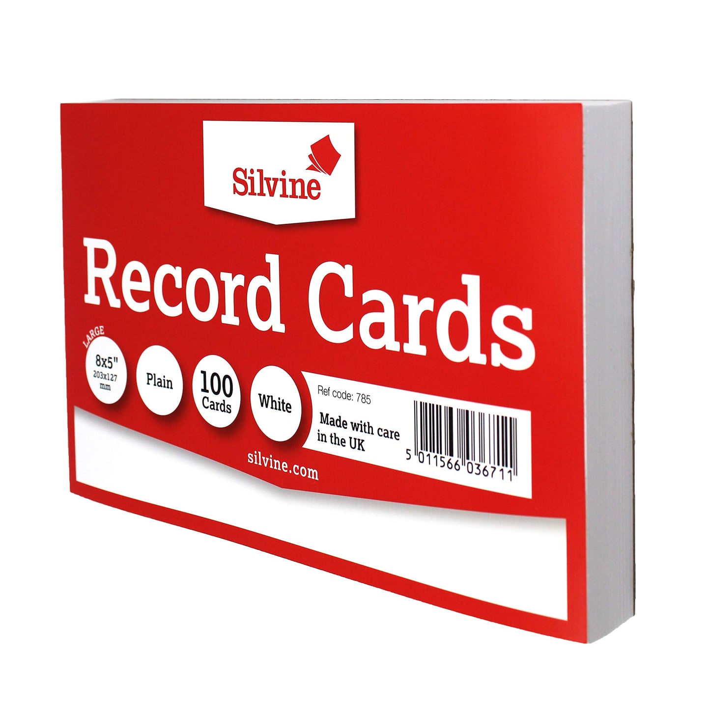 Silvine 8x5" White Record Cards - Plain, 100 cards per pack. Ref 785 (203 x 127mm)