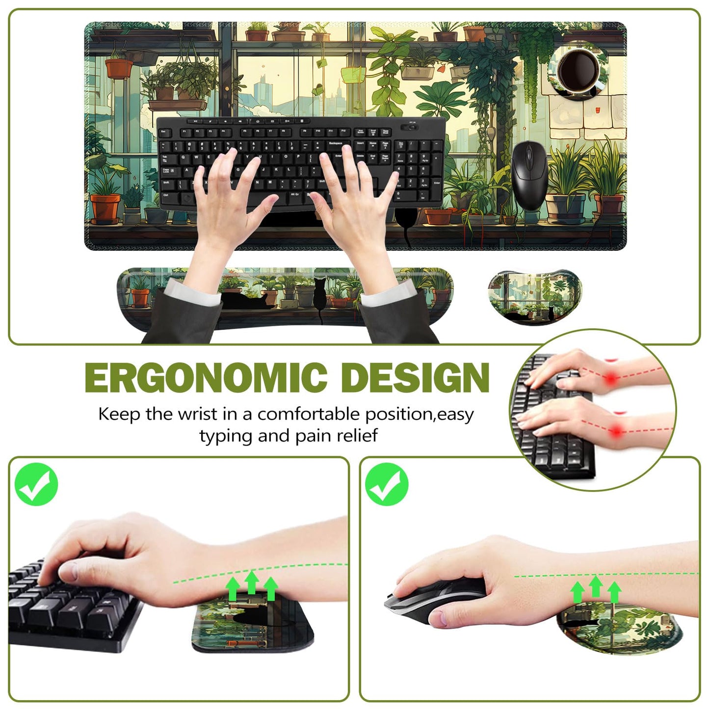 ToLuLu Extended Gaming Mouse Pad, Memory Foam Keyboard Mouse Wrist Rest Set