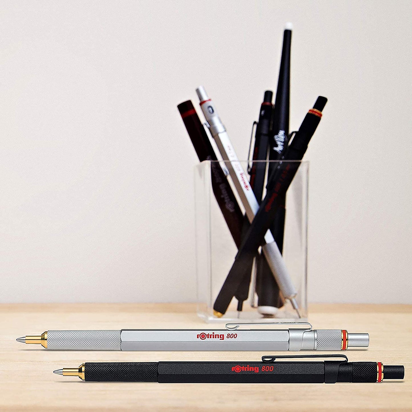 Rotring 800 Retractable Ballpoint Pen, Metal Barrel, Medium Point, Black Ink, Refillable, 1 Count