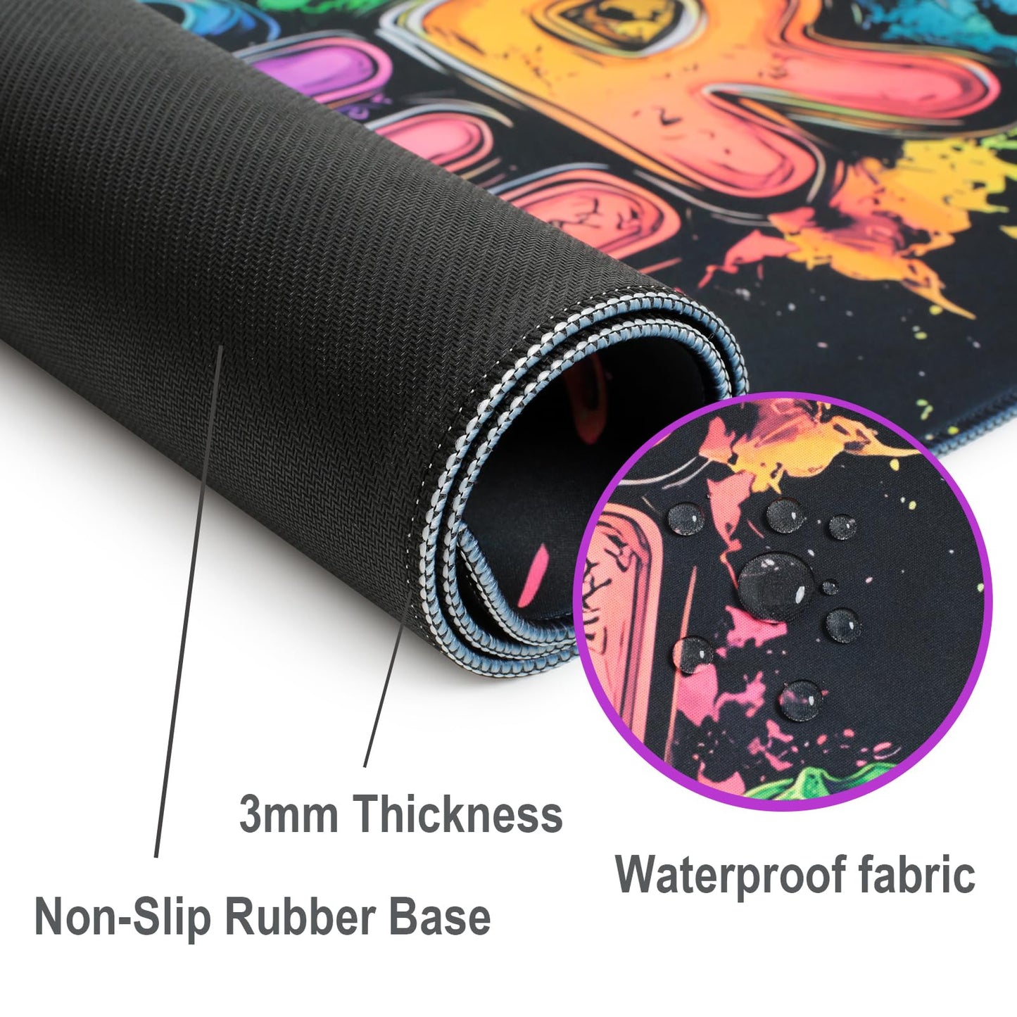 SparkLia Gamer Blacklight Mouse Pad – UV Reactive Neon Gaming Desk Mat with Skull Design