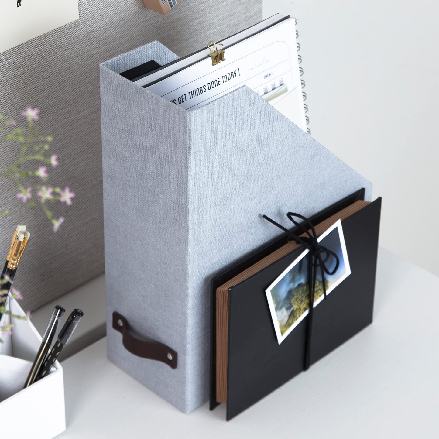 Bigso Box of Sweden Estelle Canvas Fiberboard Upright Magazine Storage Box | Magazine Holder &