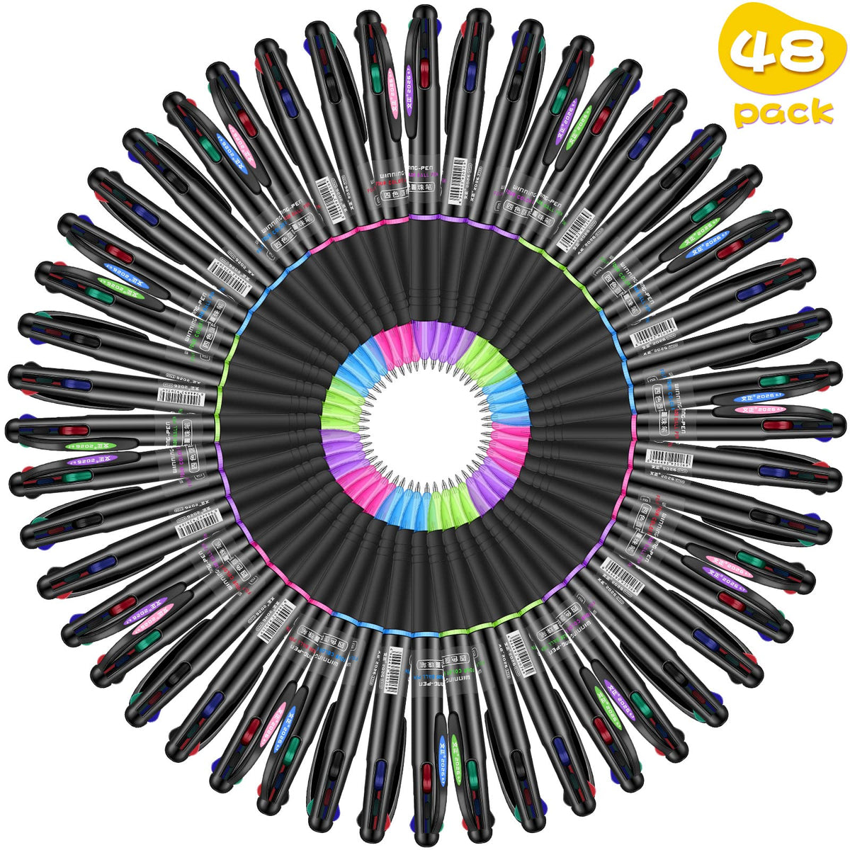 Geyee 48 Pack 4 Color Pens Retractable, 0.7 Mm Ballpoint Pen for Office