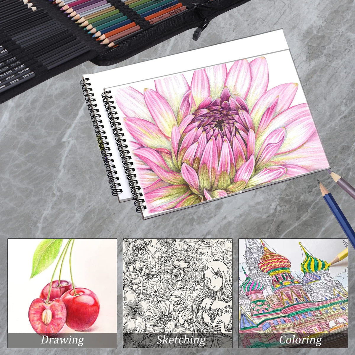CwhaleCblu 77 Pack Drawing Set Art Supplies,Drawing Supplies with 3-Color Sketch Book, Colored