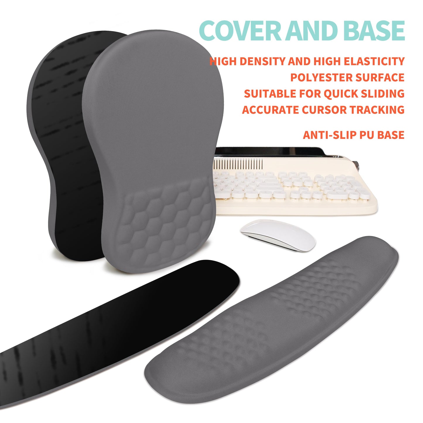 KUOSGM 2-in-1 Ergonomic Set, Wave Rise Keyboard Wrist Rest and Massage Bulge Slope Mouse Pad Wrist