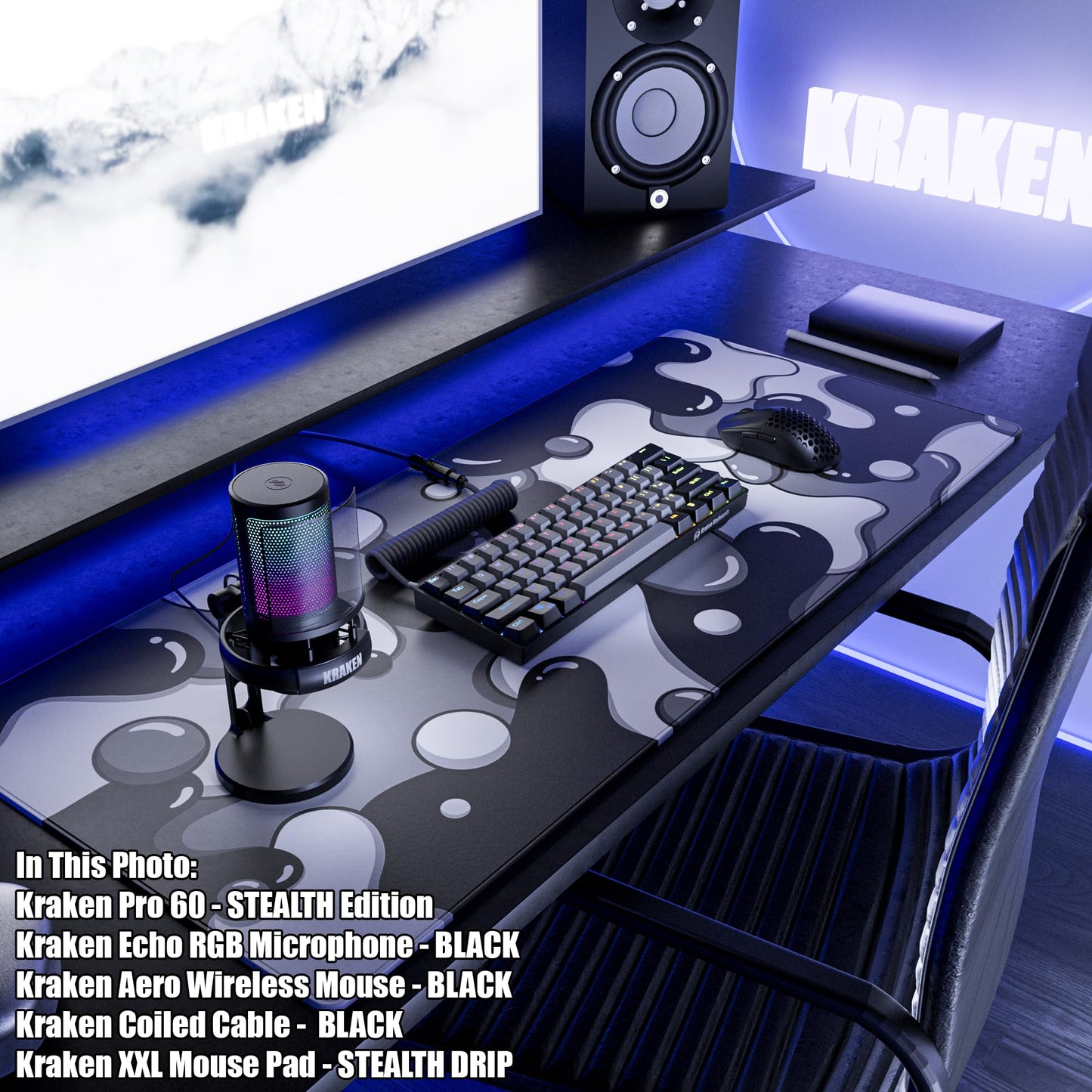 Kraken Keyboards DRIP Edition XXL Black & White Gaming Mouse Pad - Professional Artisan Mouse Pad