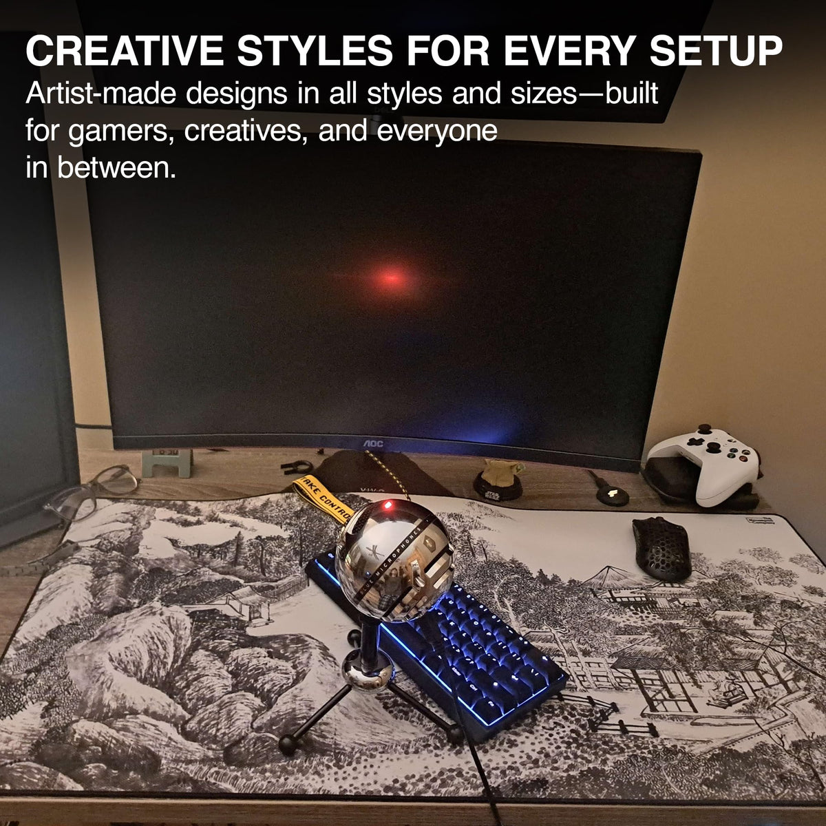 MPCO. Whiling Away Large Gaming Desk Pad, 36" x 17" Aeroglyde Desk Mat