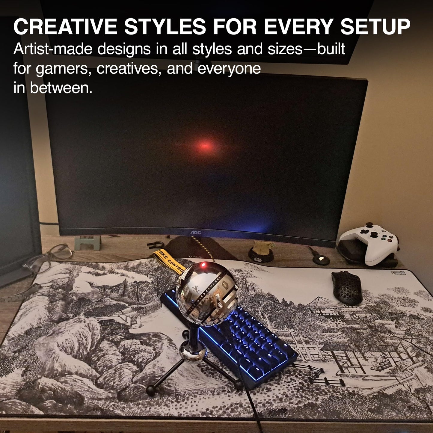 MPCO. Whiling Away Large Gaming Desk Pad, 36" x 17" Duraglyde Desk Mat