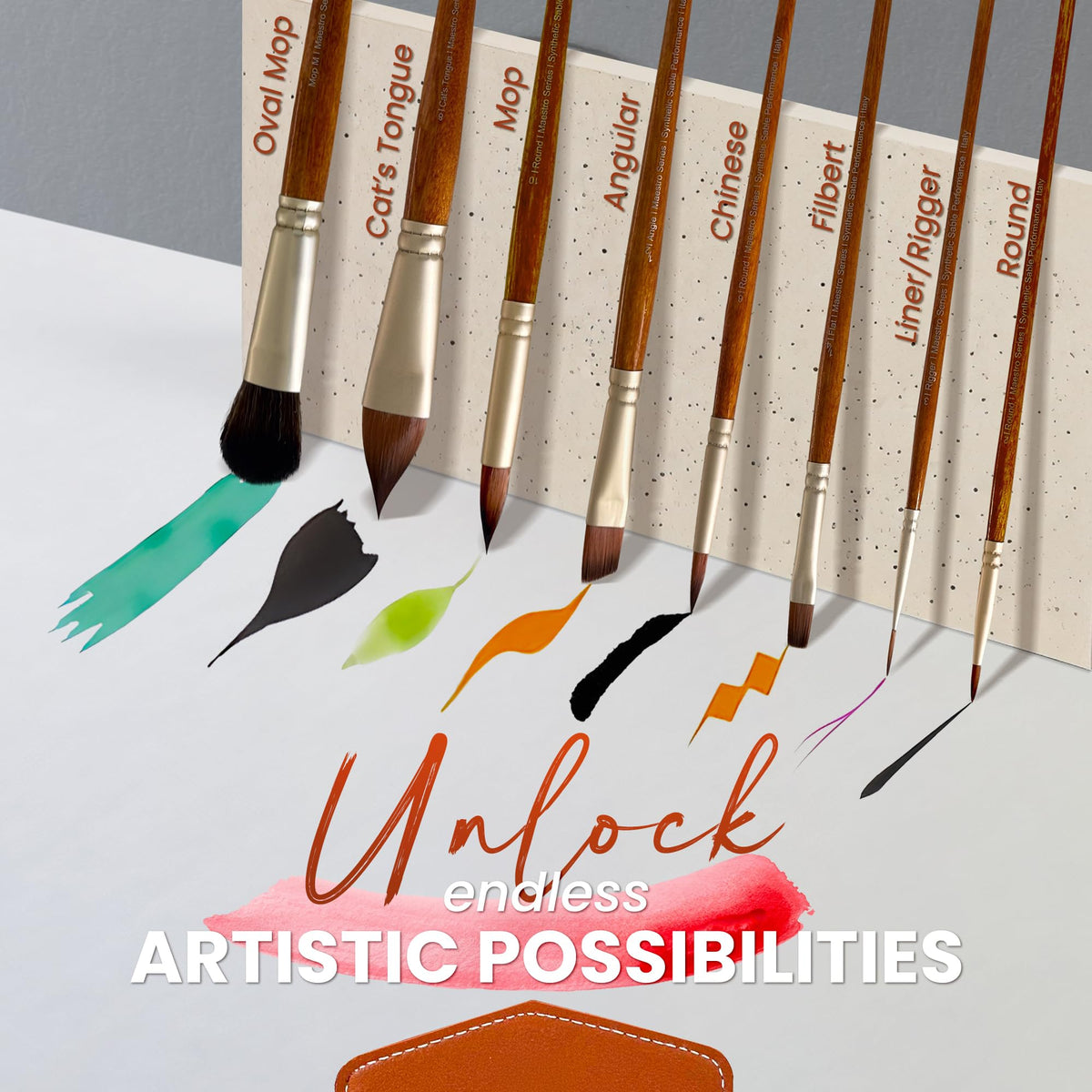 Renaissance Artisans Maestro Watercolor Brush Set - 8 Professional Sable Watercolor Brushes with