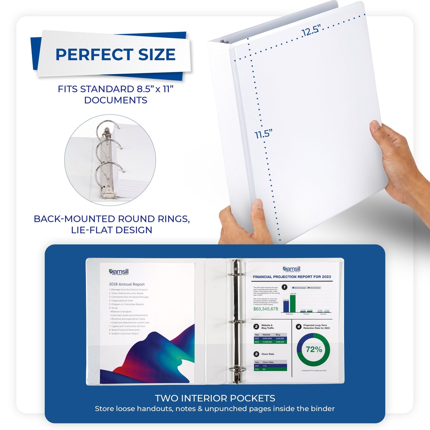 Samsill 2 Inch 3 Ring Binders, Economy Round Ring, Clear View Cover, 425 Sheet Capacity - for