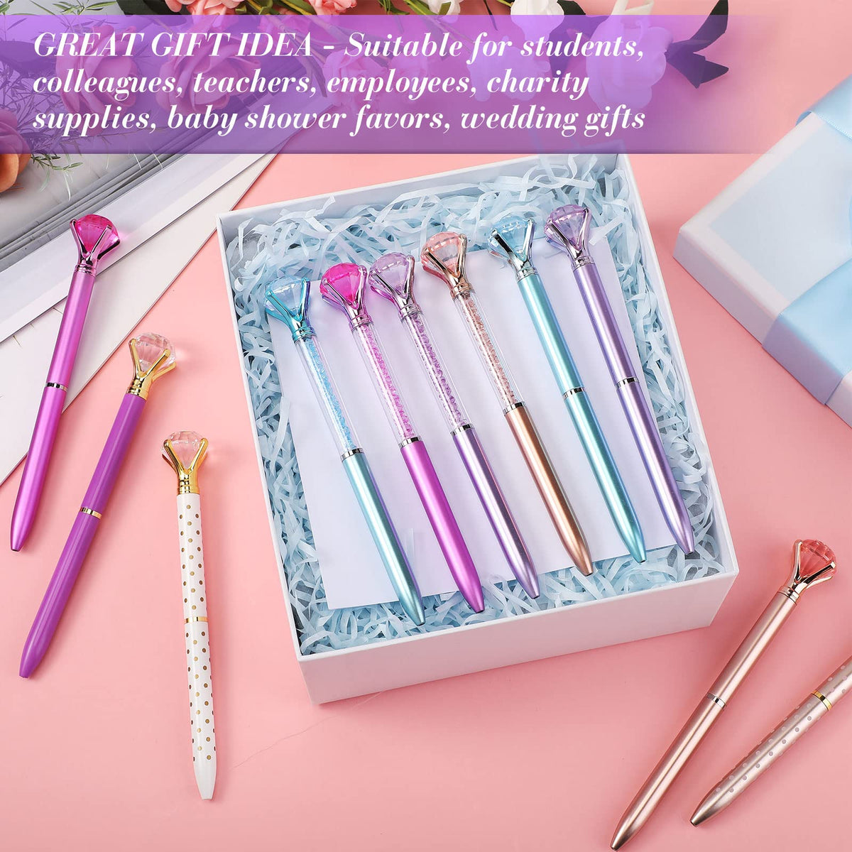 Sherr 100 Pack Crystal Diamond Pens Jewel pen Bulk, Elegant, Assorted