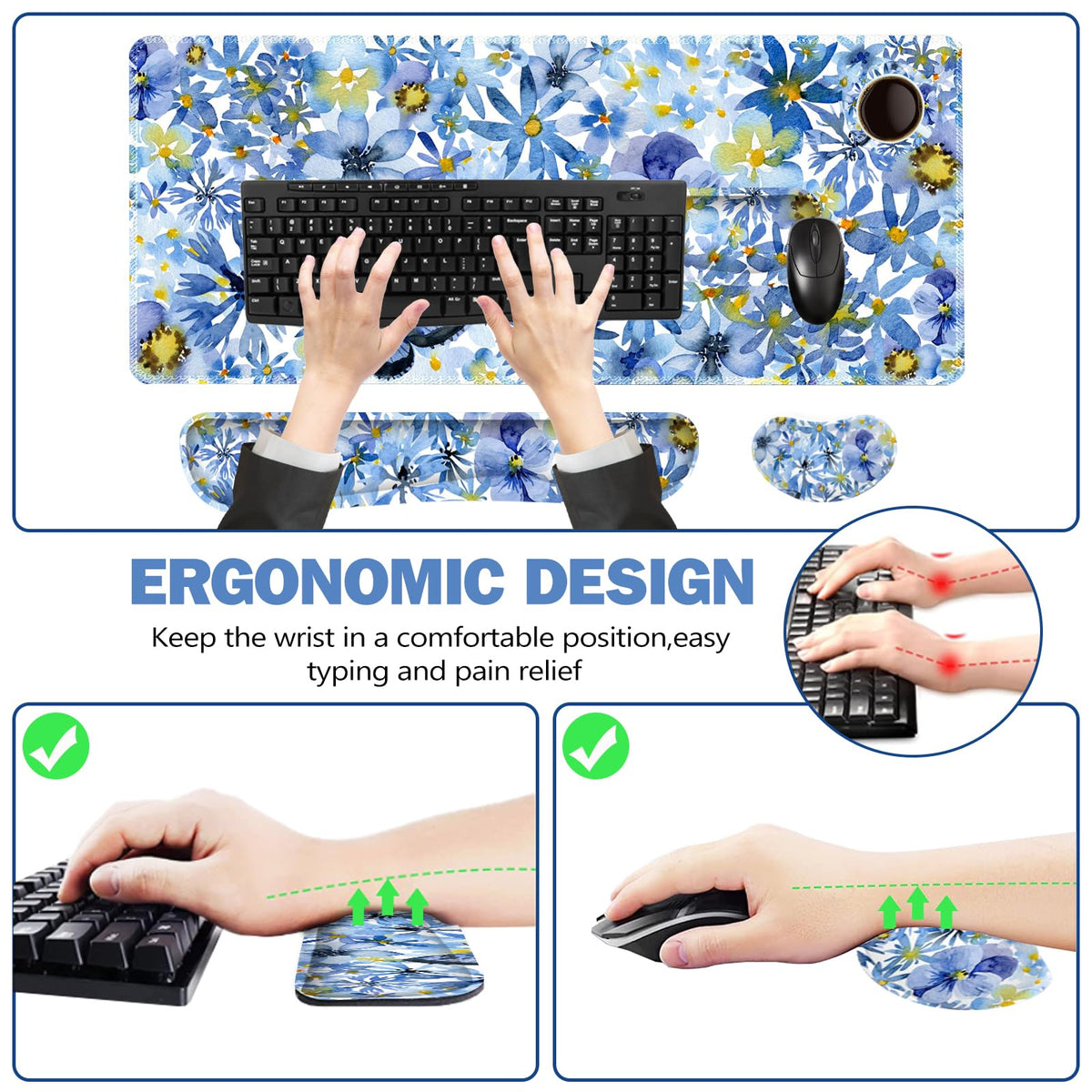ToLuLu Gaming Mouse Pad, Ergonomic Keyboard Mouse Wrist Rest Support Set
