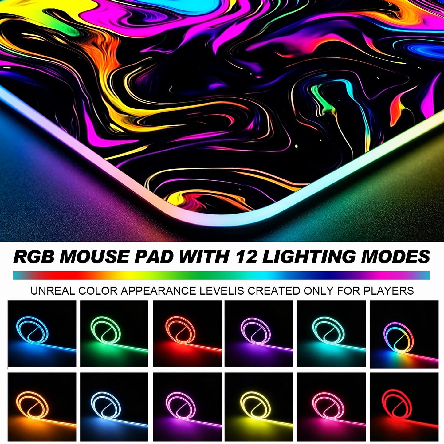 JIANG100 RGB Abstract Fluid Marble Swirl Gaming Desk Mat & Mouse Pad, XL