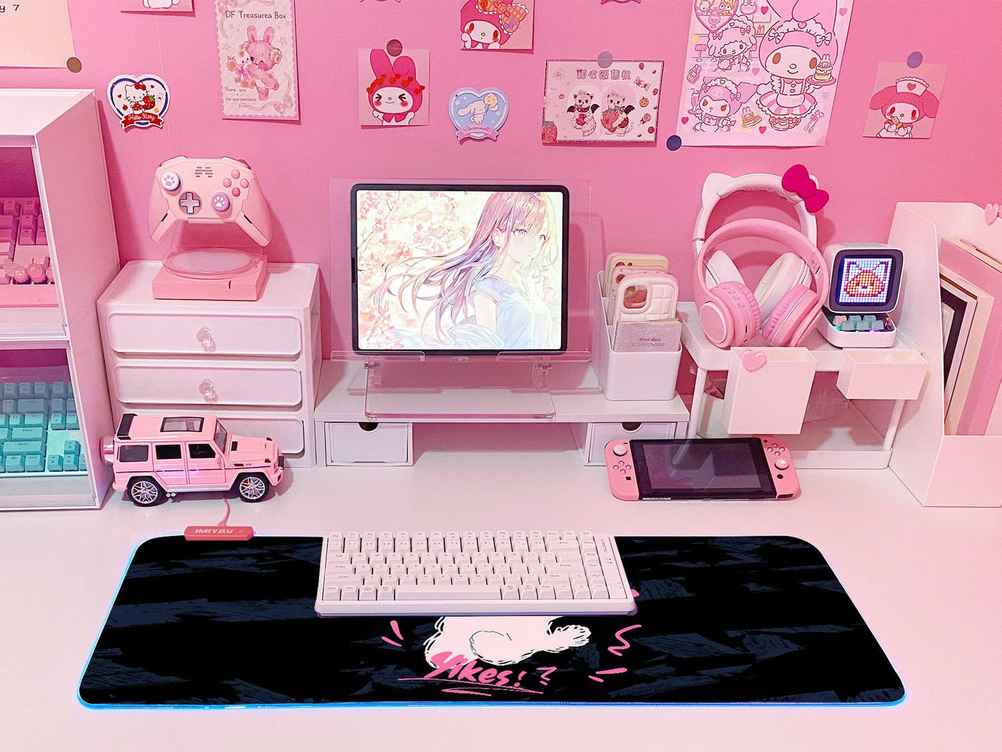 JMIYAV Pink RGB Gaming Mouse Pad 31.5x12 Inch PC XL Large Extended Glowing Led Light Up Desk Pad