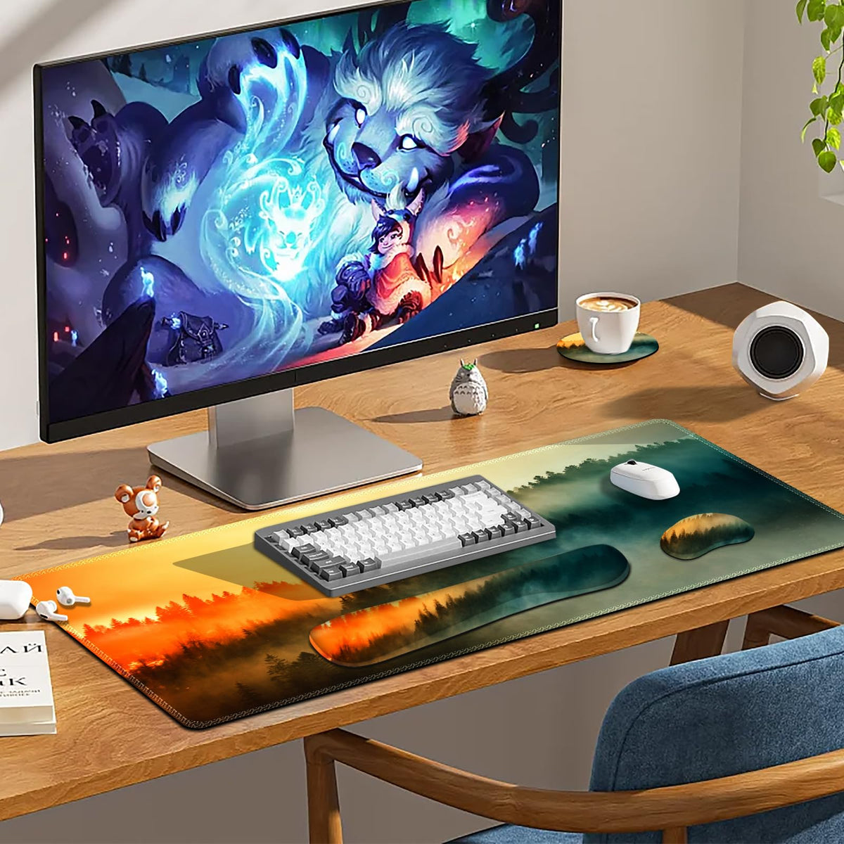 Lauspuck Keyboard Mouse Pad Set, Extended Gaming Mouse Pad +Keyboard Wrist Support +Mouse Wrist