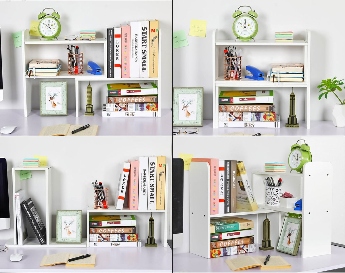 PAG-Mass Desktop Bookshelf Freestanding Wooden Countertop Bookcase Accessories Organizer Display