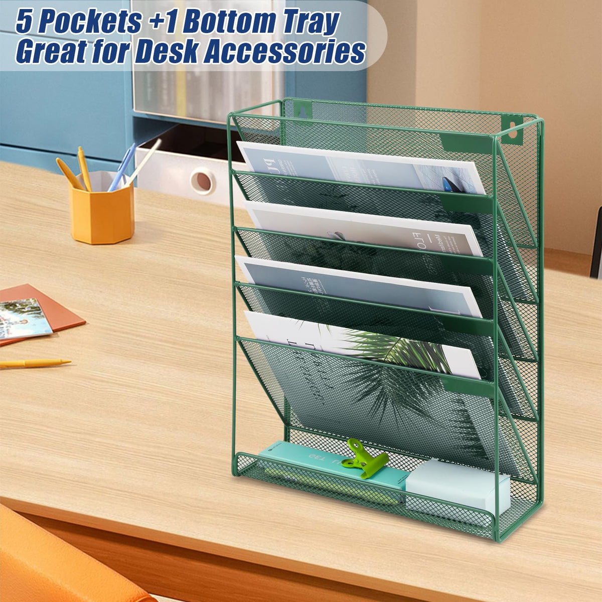 EASEPRES Desk File Organizer Mesh 6-Tier, Hanging Wall Mount Document Organization Stand, Desktop