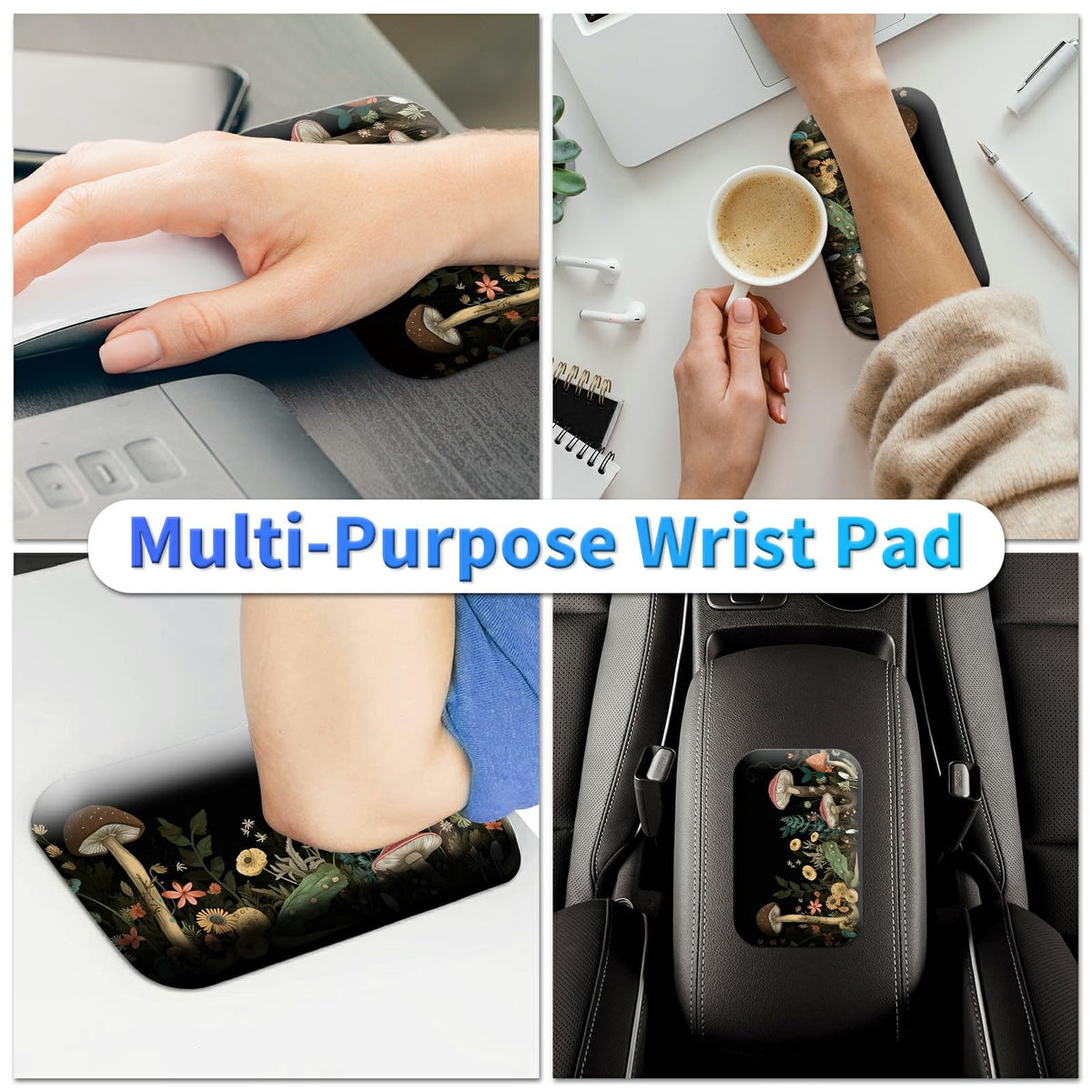 BPQOJB Laptop Mouse Pad 27.5 x 11.8 inch & Small Wrist Rests with Coasters and Mushroom and Flower