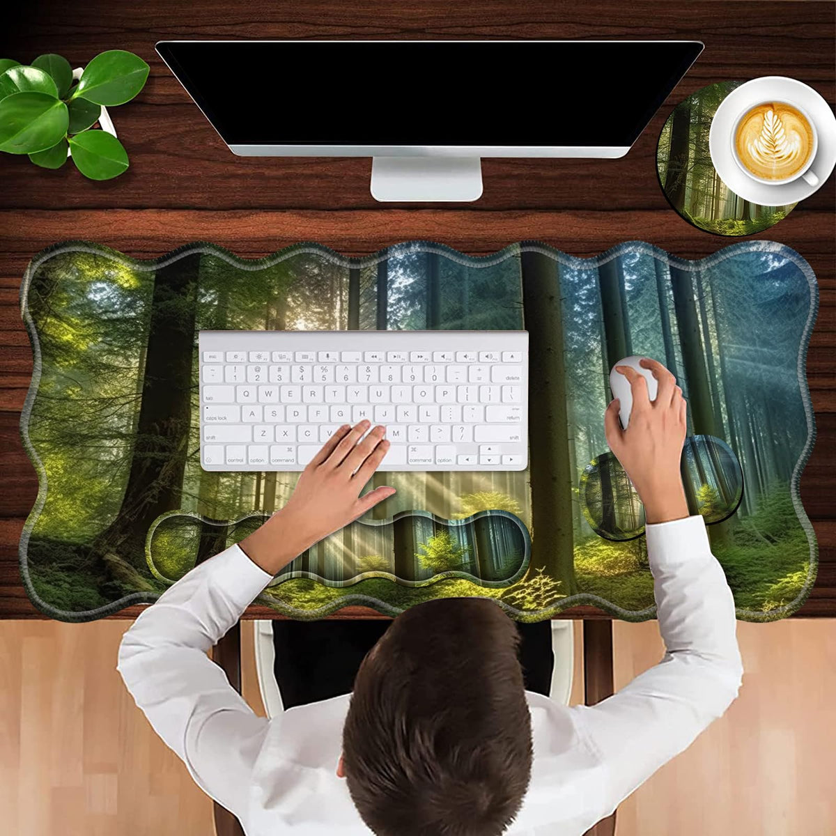 Gaming Mouse Pad Set with Wrist Support, 31.5"x11.8" Large Non-Slip Desk Mat, Ergonomic Keyboard