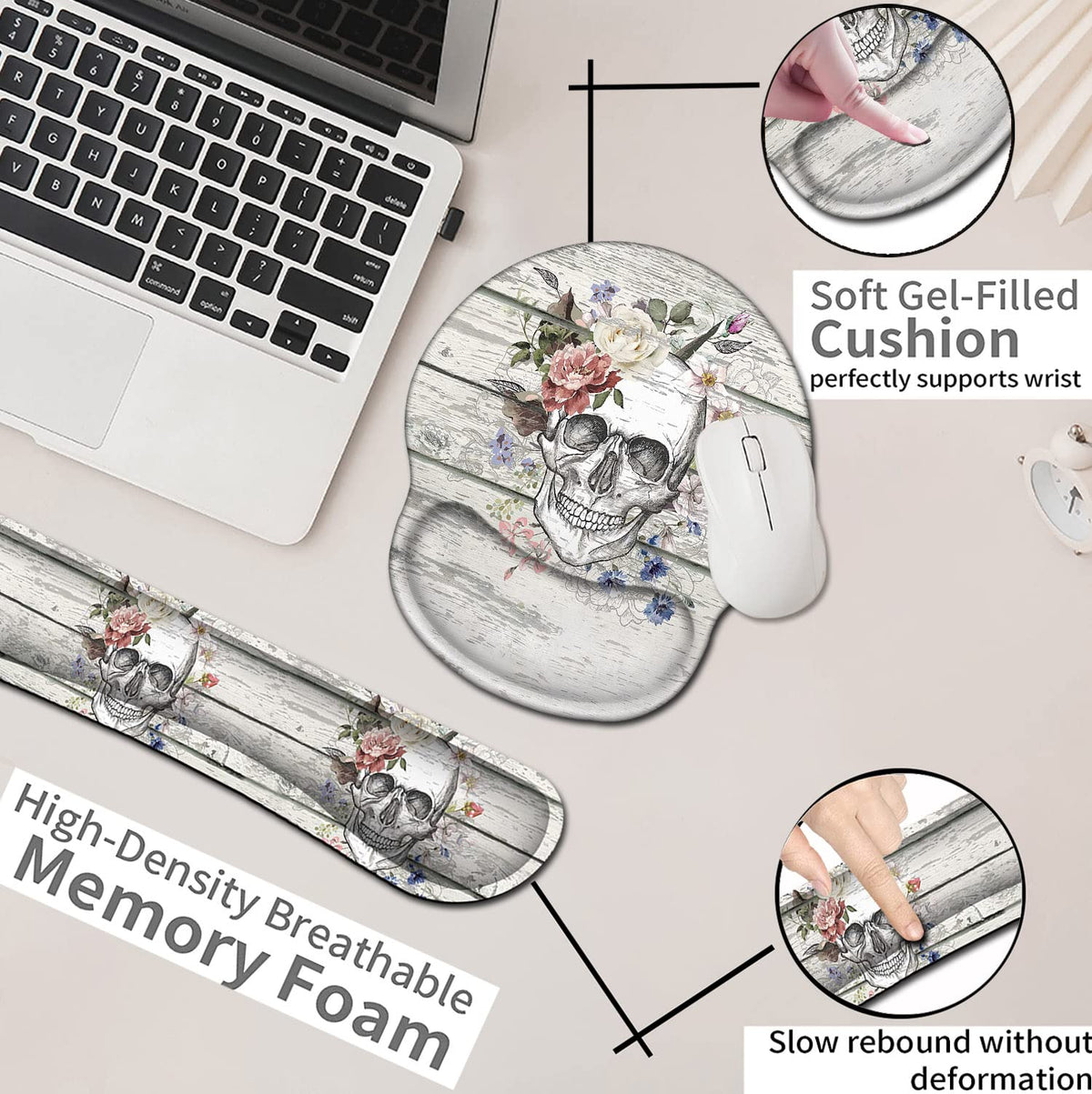 Mouse Pad with Wrist Support, Ergonomic Gel Mouse Pad, Memory Foam Keyboard Wrist Rest, Pattern