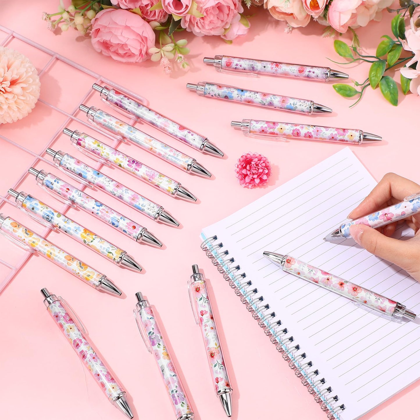 TecUnite 30 Pcs Flower Ballpoint Pens Floral Pens Bulk Floral Birthday Party Favors for Women 1.00
