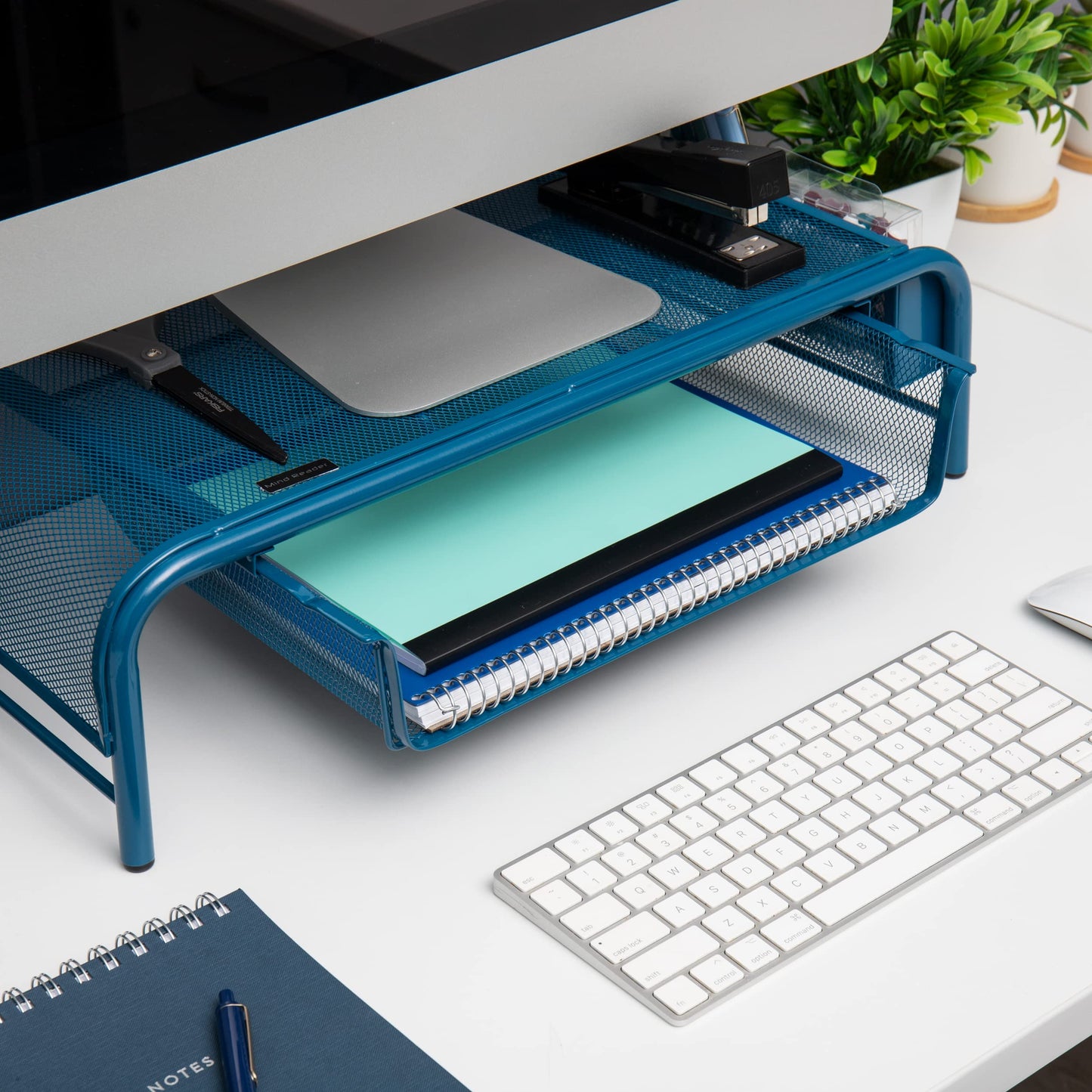 Mind Reader MESHMONSTA-TUR Metal Mesh Desk Drawer, Desktop Monitor Stand Organizer, Turquoise