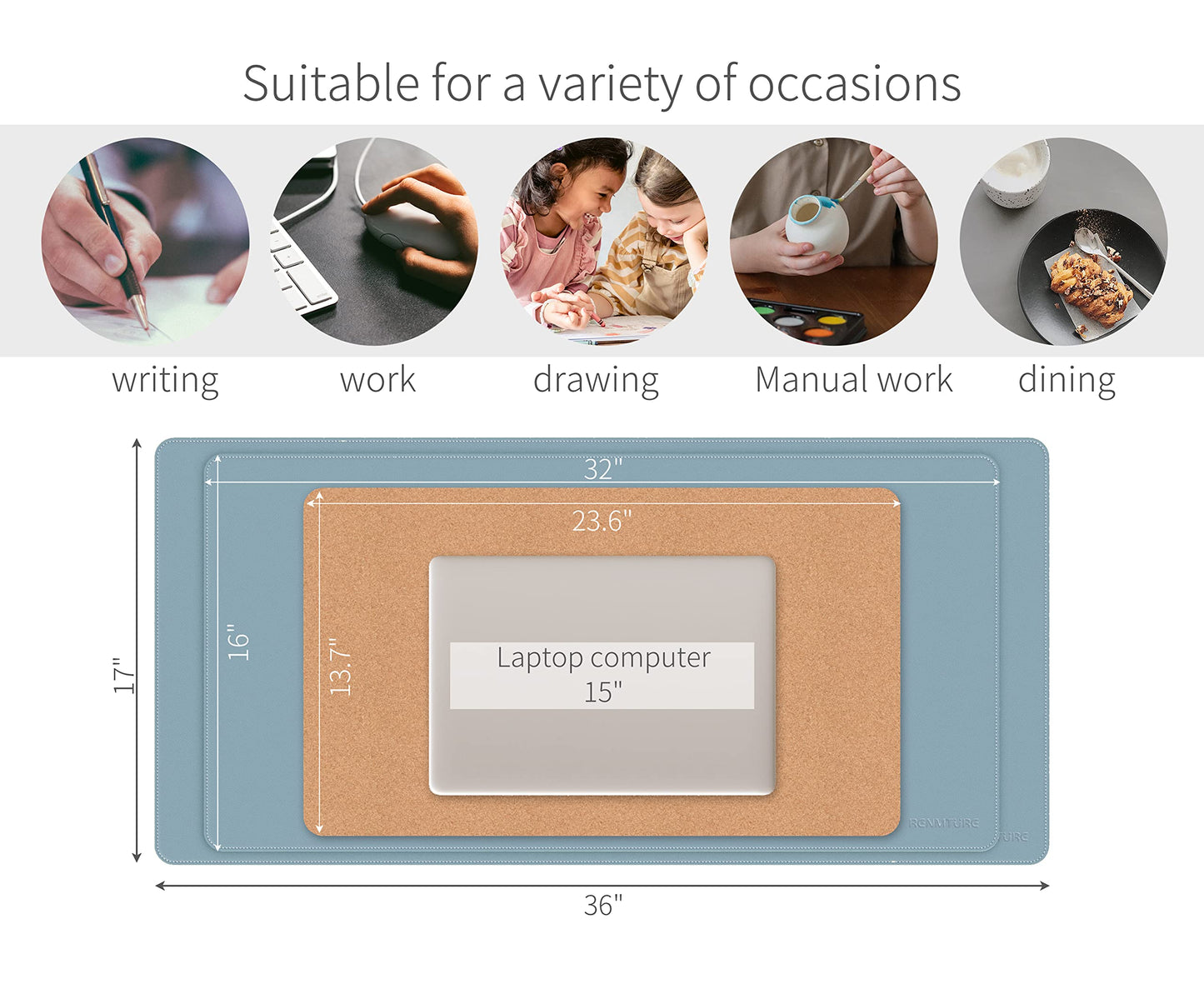 RENMTURE Dual-Sided Mouse Pad, Natural Cork & PU Leather Large Desk Pad for Office and Home Work