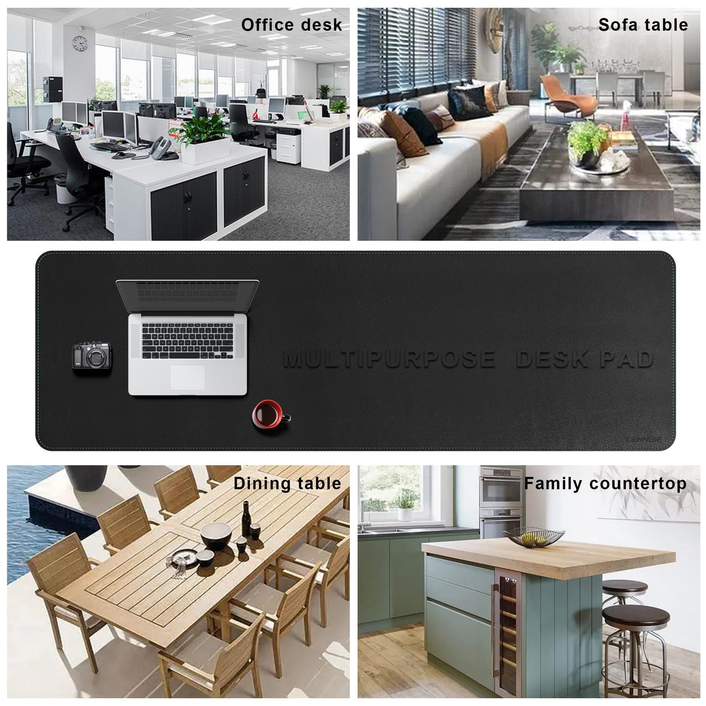 CENNBIE Leather Desk Mat, 71" x 19.6" Large Mouse pad for Desk (Black)